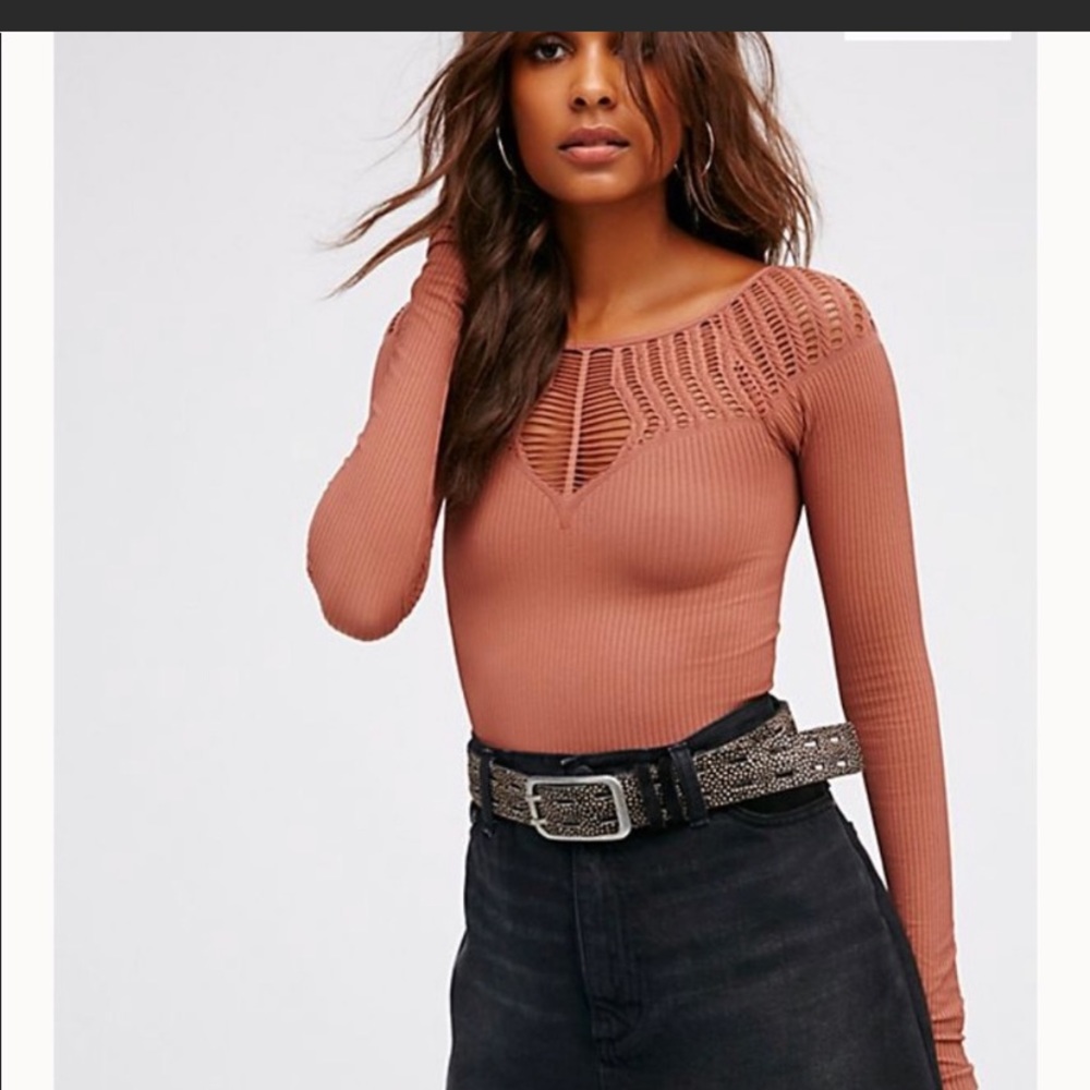 Free people ribbed cut out neck long sleeve